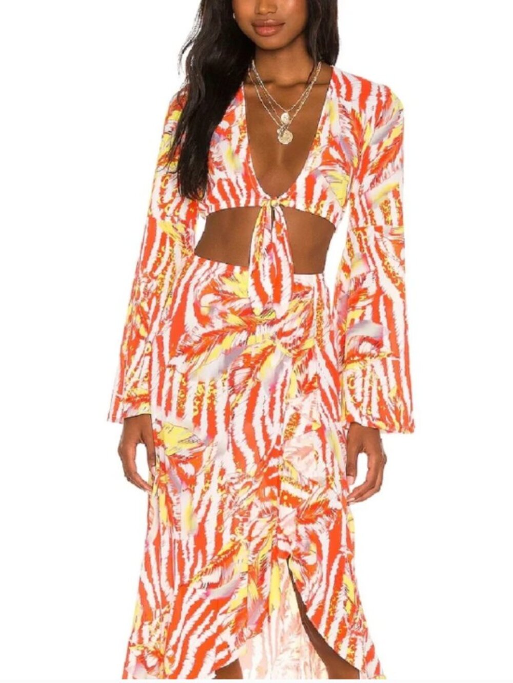 Luli Fama Love Me Wild Long Maxi Asymmetrical Skirt Set Size S